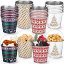 Sliner 24 Pcs 6.2" x 5.8" Large Christmas Metal Buckets Bulk Xmas Galvanized Metal Buckets with Handle Christmas Decorative Gift Bucket for Cookies Candy Snack Christmas Party Favors