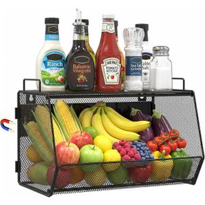 1 SET Magnetic Shelf for Fridge with Lid, Fruit Potato and Onion Storage Bins, Pantry Organizers and Storage, Large Container Magnetic Spice Rack for Refrigerator, Kitchen Counter & Cabinet