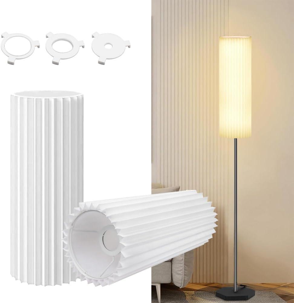 Drum Lamp Shade for Floor Lamps and Chandelier, 15.7"x6.1"x6.1" Linen Round Pleated Barrel Shade in White, Large Replacement Lamp Shade for Modern Interiors