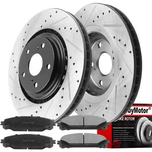 MotorbyMotor 328mm Front Brake Kit, Drilled & Slotted Disc Brake Rotors and Ceramic Brake Pads fits for Toyota Highlander Sienna, Lexus RX350 RX450H NX200T NX300 NX300H (31511, 12044158)