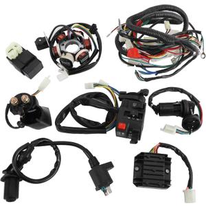 Electrics Wiring Harness Loom Kit Electrics Stator Coil CDI Wiring Harness Solenoid Relay Spark Plug for GY6 150cc-250cc ATV Quad