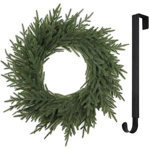 25 Norfolk Christmas Wreath with Lights Hanger for Front Door Artificial Real Touch Pine Greenery Branches Winter Outdoor Dcor Indoor Wall Decorations