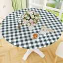 Smiry Round Picnic Tablecloth, Elastic Waterproof Fitted Vinyl Tablecloths for 45"-56" Tables, Flannel Backed Buffalo Plaid Table Cover for Dining, Camping, Outdoor, White and Hunter Green
