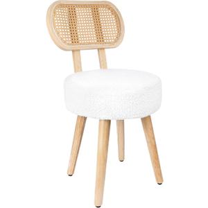 Rattan Dining Chair, Kitchen Dining Room Chairs, Mid Century Modern Boucle Chair, Stylish Upholstered Wood Accent Chair, Cute Sherpa Chair, Living Room Bar Stool Chair, Boho Makeup Vanity Chair, 1 Pc, 17.3 Inches X 17.7 Inches X 23.5 Inches
