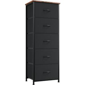 Somdot Tall Dresser for Bedroom with 5 Drawers, Storage Organizer Chest of Drawers with Removable Fabric Bins for Closet Bedside Living Room Laundry Entryway Hallway, Black Rustic Brown