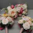 Ling's moment Artificial Bridesmaid Bouquets Set of 4,Blush Wedding Flower Bouquets Pink Floral Bouquet Bridal Bouquets with Ribbon,Ceremony,Anniversary,7-inch Diameter (Pk-cream)