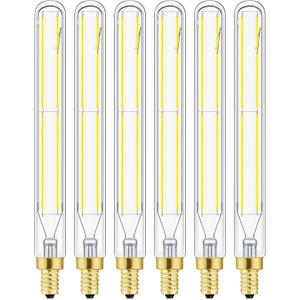 E12 Led Long Bulb 6W T6 Edison Light Bulbs Cool White 5000K E12 Candelabra Incandescent Bulbs 60 Watt Equivalent Vintage LED Filament Edison Candle Bulb with Decorative, 7.3 inch, 600lm,6Pack