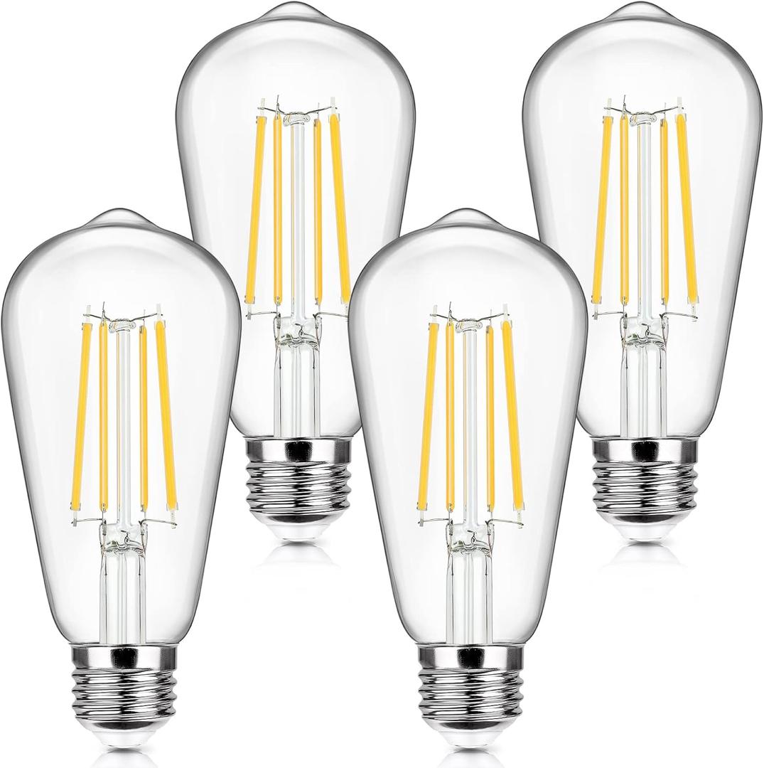 4-Pack Vintage E26 LED Edison Bulbs 100W Equivalent 1400LM High Brightness 8W ST58 LED Filament Light Bulbs 4000K Daylight White Medium Base CRI90+ Antique Clear Glass for Home Office, Non-dimmable