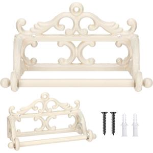 1pcs Vintage Iron Toilet Paper Roll Holder Cast Rustic Wall Tissue Holder Wall Mounted Roll Paper Decor for Kitchen and Bathroom European Vintage Design (White)