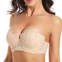Plusexy Women's Push Up Strapless Bra Thick Padded Underwire Convertible Multiway Bras (32A, Nude Lace)