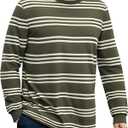 ZVX Striped Long Sleeve Shirt Men,Crewneck Mens Striped T Shirt, Classic Casual Top Light Green Stripes X-Large (Green, M)
