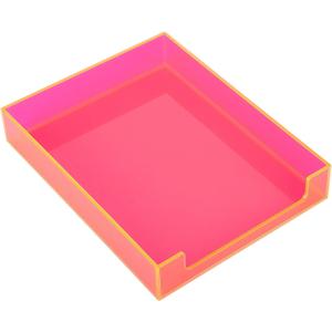 Paper Tray Acrylic File Organizer for Desk Letter Tray Desk Organizer Document Holder Sorter Storage for A4 Office Supplies Magazines, 13.8x10.6x2.4 Inches, Neon Pink