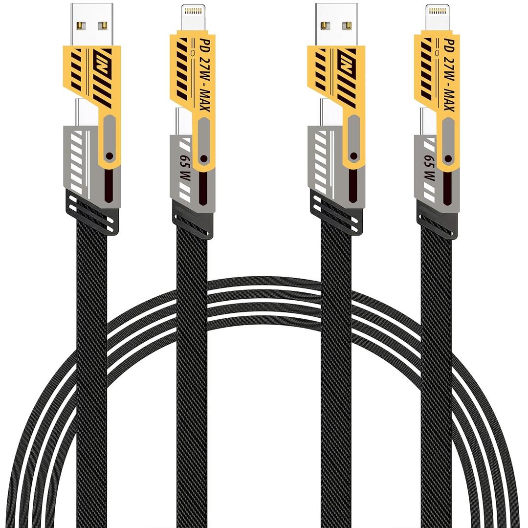 IDISON Multi Charging Cable (3ft 2Pack), 4 in 1 Charging Cable Travel Essentials Nylon Braided Cord USB A/C Port iPhone Charger Cord with Type C Lightning USB for Apple iPhone Android Phone