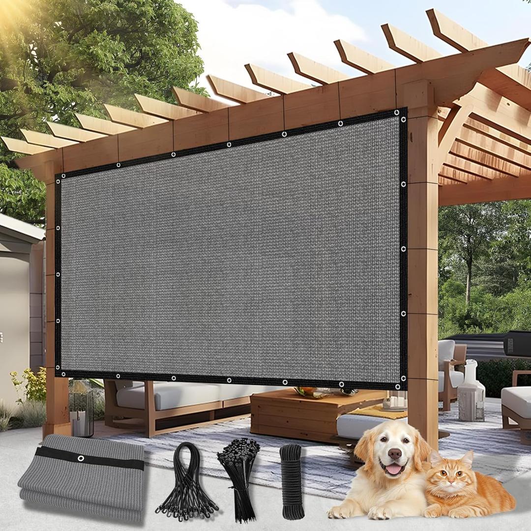 90% Outdoor Sun Shade Cloth, 12'20' Pergola Shade Cover with Grommets, Privacy Screen Sunshades for Patio Garden Backyard Plant, Light Grey