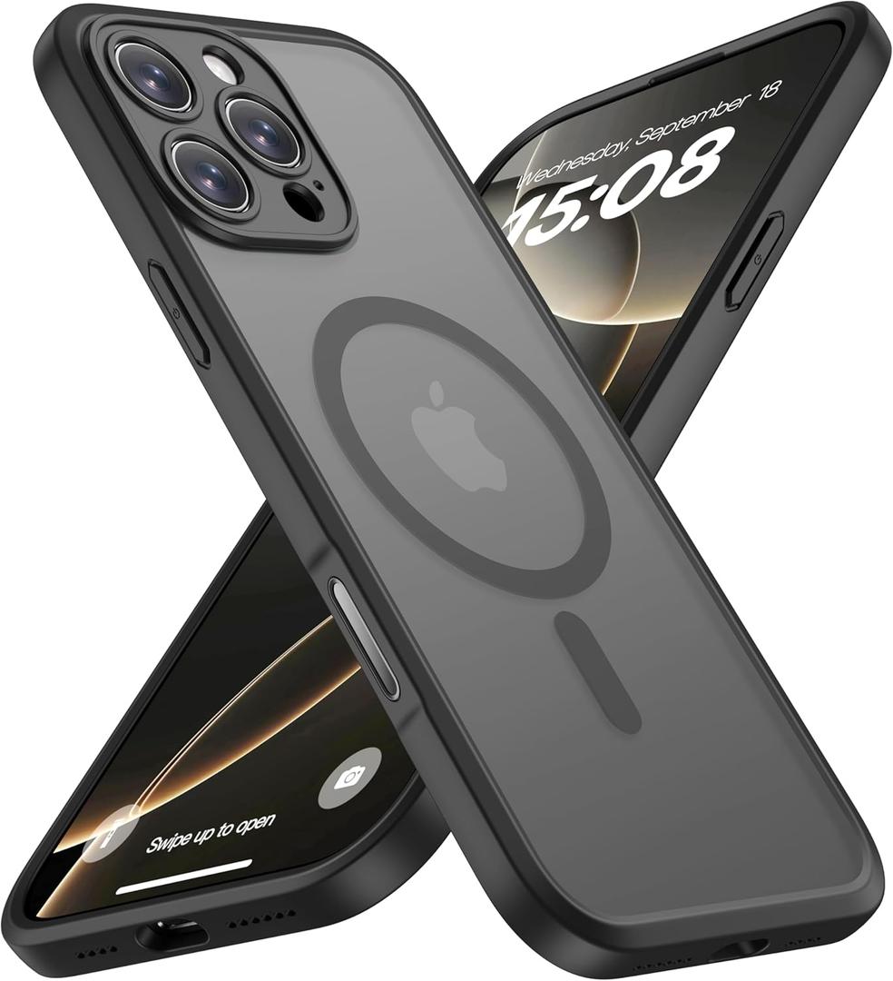 ImpactStrong Magnetic Guard for iPhone 16 Pro Case [Camera Control Button] [Camera Protection] [Military Grade Drop Tested] [Compatible with MagSafe] Slim Translucent Matte Phone Case - Black