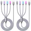 Multi Charging Cable 4ft 2Pack, 4 in 1 Charging Cable Nylon Braided Lightning iPhone Charger,Universal Charger Phone Cord with Type-C,Micro USB,IP Port for iPhone17-5/Android -Multicolor