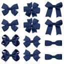 Navy Blue Hair Bow Alligator Clips for Toddler Teen Girls 3" 12 Pack Aesthetic Handmade Grosgrain Ribbon Ponytail Hair Barrettes Kids Birthday Wedding Dress School Uniform Decor Accessory