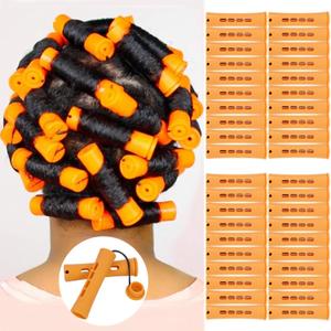 40pcs Cold Wave Perm Rods Set for Women's Long & Short Natural Hair - Plastic Orange Rollers for Curling and DIY Hairdressing (1 Count (Pack of 40))
