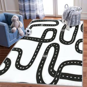 Play Area Rugs Black and White Seamless in Roads from Above 3D Carpet Extra Large Rug ' Bedroom Playroom Nursery Dcor Boys Girls, Learning & Playing 5x8 ft, Multi9, 5 feet X 8 feet