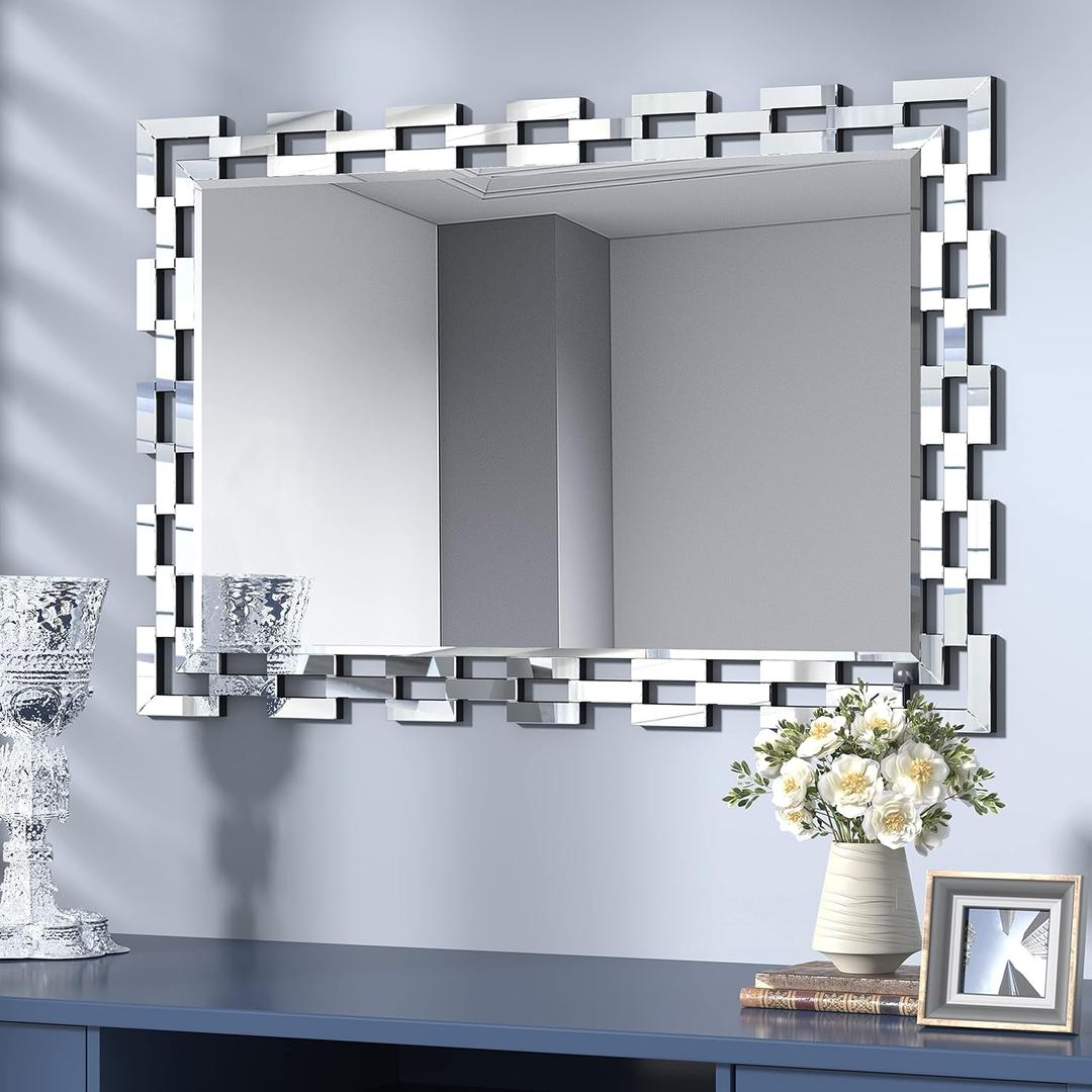Wall Mirror Decorative - 28 * 39 Inches Large Rectangular Decorative Mirror for Living Room, Modern Accent Glass Wall Mirror for Bedroom, Office, Foyer