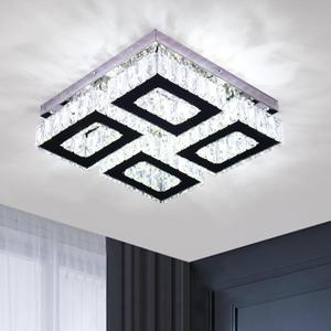 13.1'' Modern Square Crystal Chandeliers Flush Mount Square Crystal Ceiling Light Fixtures Stainless Steel LED Chandelier Light for Bedroom Dining Room Hallway Cool White