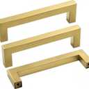 Goldenwarm 5 Pack Gold Cabinet Pulls and Knobs Brass Drawer Handles - LSJ12GD96 Kitchen Cabinet Hardware 3-3/4 Inch Screw Spacing Square Closet Drawer Pulls