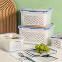 2 Pack Fruit Storage Containers for Fridge with Removable Colanders, Dishwasher & Microwave safe Produce Storage Containers with Lids Keep Fruits, Vegetables, Berry, Meat Fresh longer