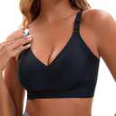 Womens Deep V Bras Wireless Comfortable Bra Supportive No Underwire Bras Tshirt Push Up Bralettes Plunge Seamless Bra (Black, S)