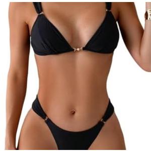 QJQ Women's 2 Piece Cheeky Bikini Sets Tie Back Ring Linked Brazilian Swimsuit Sexy Triangle Bathing Suit