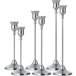 2 Sets(6 Pcs) Silver Tapered Candle Holder,Candlestick Tall Metal Candlestick Holders for Table Centerpiece Home Decor for Wedding Fireplace Mantel Housewarming Gift Fits 3/4 Inch Thick Candles