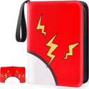 GOROMA Card Binder 4-Pockets, 400 Pockets Card Holder with 50 Removable Sleeves, Trading Card Collector Zipper Album Holder, Red (Large)