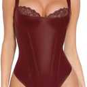 Popilush Faux Leather Body Suits for Womens Tummy Control Shapewear Bodysuit Lace Corset Tops Thong Body Shaper.XL