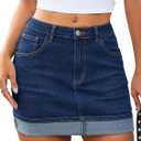 Eddoyee Jean Skirts for Women Denim Stretchy Mid-Rise Y2K Mini Skirt with Pockets (Blue, M)