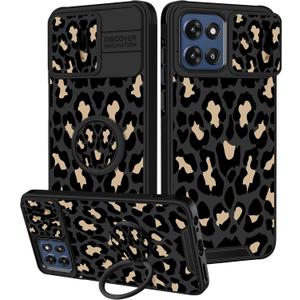Goocrux for Moto G Stylus 5G 2025 Case - Women Girls Boys Cute Phone Cover Pretty Fashion Unique Aesthetic Design Slide Camera Cover with Ring Stand Holder Case for Motorola G Stylus 5G 2025, Leopard