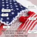 4th of July Decorations Rag American Flag Wall Hanging 50 x 27 Inch Handcrafted Fabric Lace Ribbon Flag Banner Patriotic Wall Decor for Memorial Day Independence Day 250th Anniversary Indoor Outdoor Porch Home