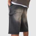 Mens Loose Denim Shorts Baggy Casual Wide Leg Mid Jean Jorts Zipper Hip Hop Shorts with Pockets Streetwear (XL)
