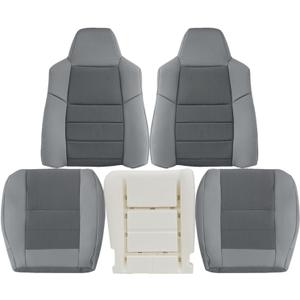 SecosAutoparts Driver & Passenger Side Bottom & Top Lean Back & Foam Cushion Replacement Cloth Seat Cover Gray Compatible with Ford F250 F350 F450 F550 2003 2004 2005 2006 2007