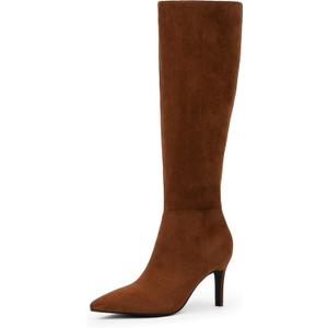 Knee High Boots Women Pointed Toe Tall Boots 3 In Stiletto High Heel Long Boots Side Zipper Dress Knee High Boots (Size 6, Brown Suede)