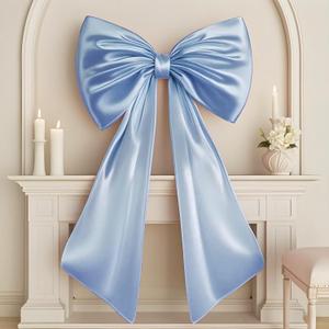 Big Blue Bow Room Decor 40x24 in Large Baby Blue Coquette Decorations for Party, Giant Ribbon Tie as Something Blue for The Bride on Wedding Backdrop Wall Decor (Internal Stability Layer) (Blue -Satin-cardboardframe)