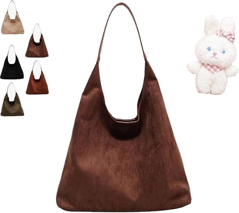 Women's Suede Tote Bag Retro Crescent Shoulder Bag Trendy Slouchy Suede Handbag Underarm Purse Work Bag Dumpling Bag
