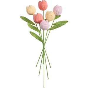 Handmade Crochet Tulip Bouquet Crocheted Flower Knitted Yarn Artificial Tulips, Forever Floral Arrangement for Home Decor, Wedding, Birthday