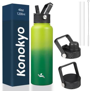 40oz Insulated Water Bottle Stainless Steel Sport Bottles with 3 Lids,Bamboo Grove