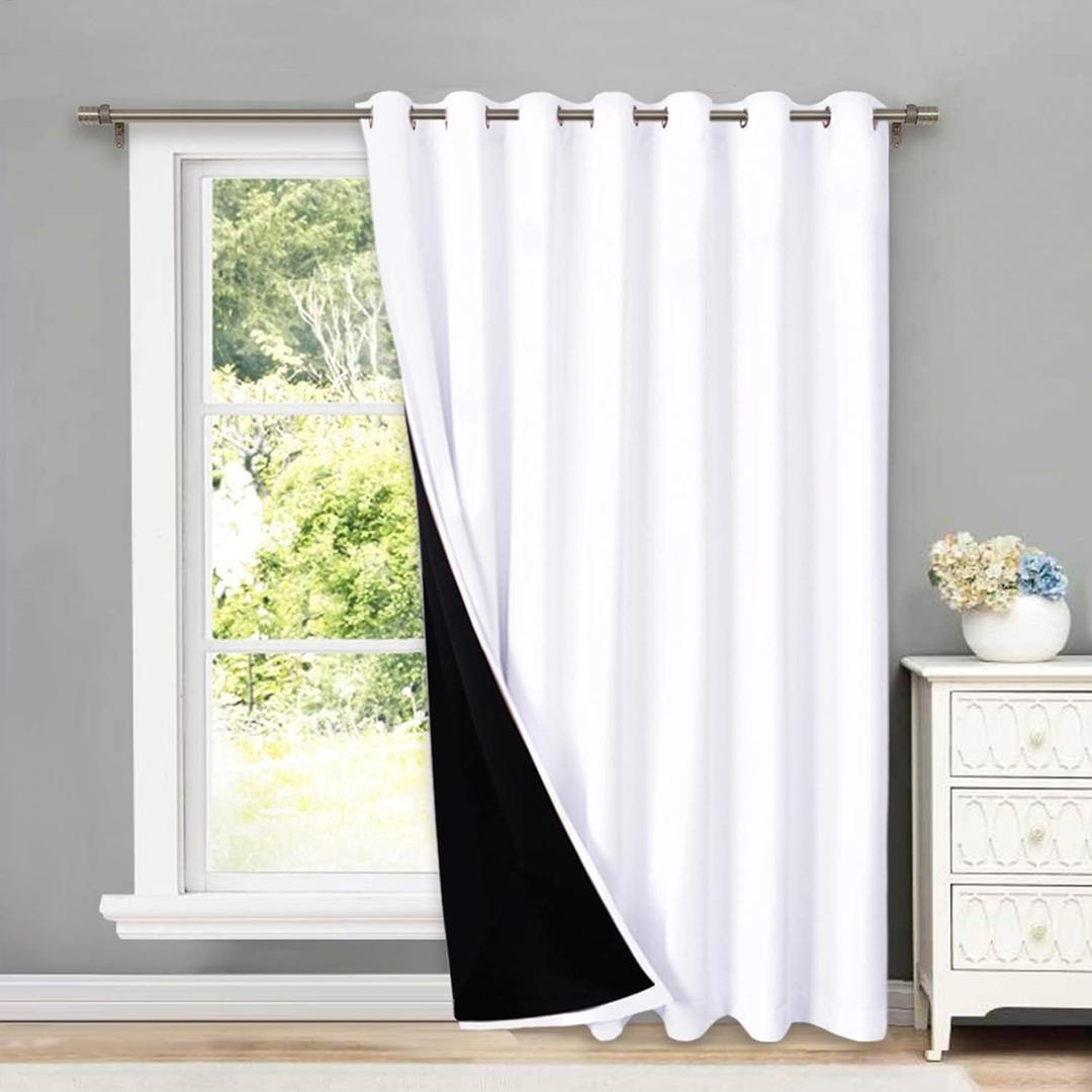 NICETOWN Full Shading Curtains for Patio Door, Super Heavy-Duty Thermal Backing Sliding Glass Door Drape, Privacy Assured Window Treatment (1 Panel, 100 inches W x 84 inches L, Pure White)