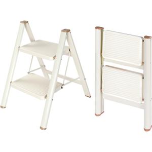 Valeo 2 Step Ladder,Lightweight Folding Step Stool with Wide Anti-Slip Pedal, 330LBS Capacity, Heavy Duty,Sturdy Iron Metal Step Stool for Home, Kitchen, Closet, Adults, Cream White