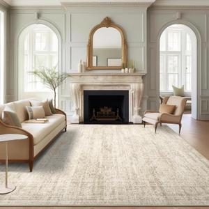 9x12 Area Rugs for Living Room, Non Slip Machine Washable Vintage Rugs, Low Pile Lightweight Large Rug for Bedroom, Dining Room, Home Office Beige (9' x 12' (Rectangular))