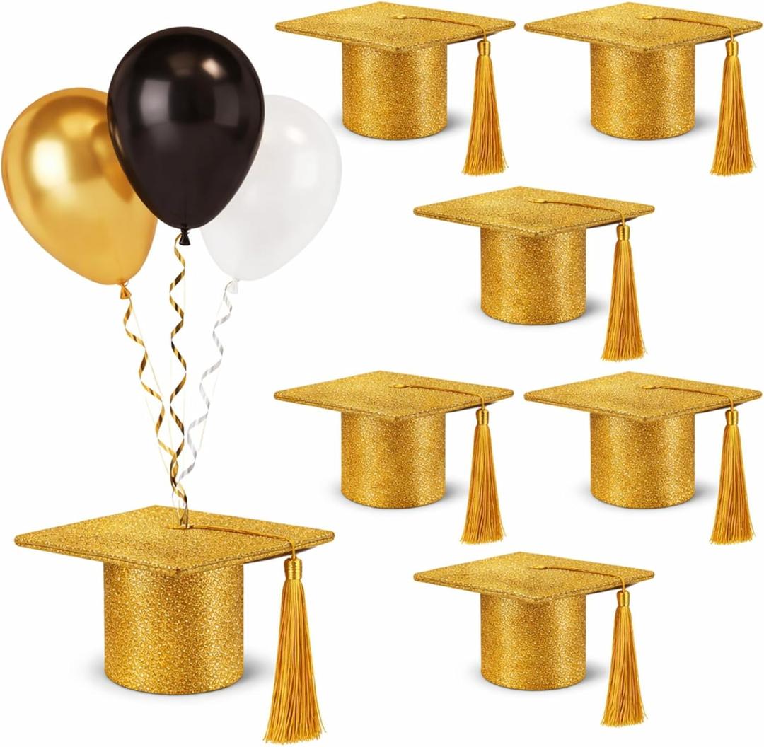 Cinnvoice Graduation Balloon Weights Pack of 5 Resin Grad Cap Balloon Holder Graduation Party Decorations Table Weights Stand Holder Centerpieces for School College Grad Supplies(Glitter,Gold)