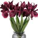 Iris Flowers Artificial Real Touch Flowers 6 PCS 18.9 in Long Stems Artificial Iris for Decoration for Wedding Bridal Home Kitchen Party(Burgundy)