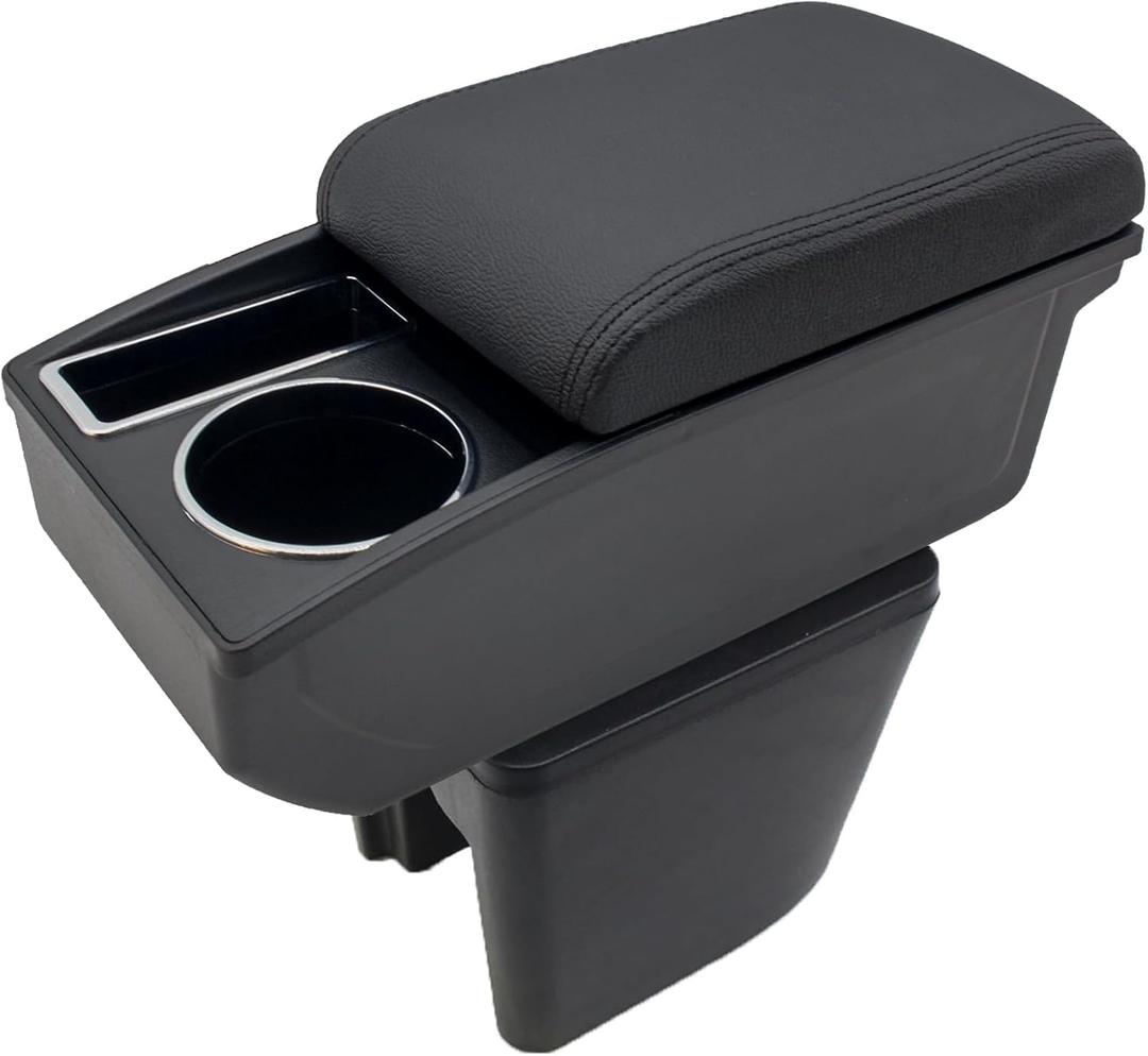 YJYWZH Car Armrest Box for Chevy Chevrolet Aveo 2002-2011 Center Console Storage Organizer Double Layer Space with Cup Holder Mobile Phone Holder (Black Stitching)