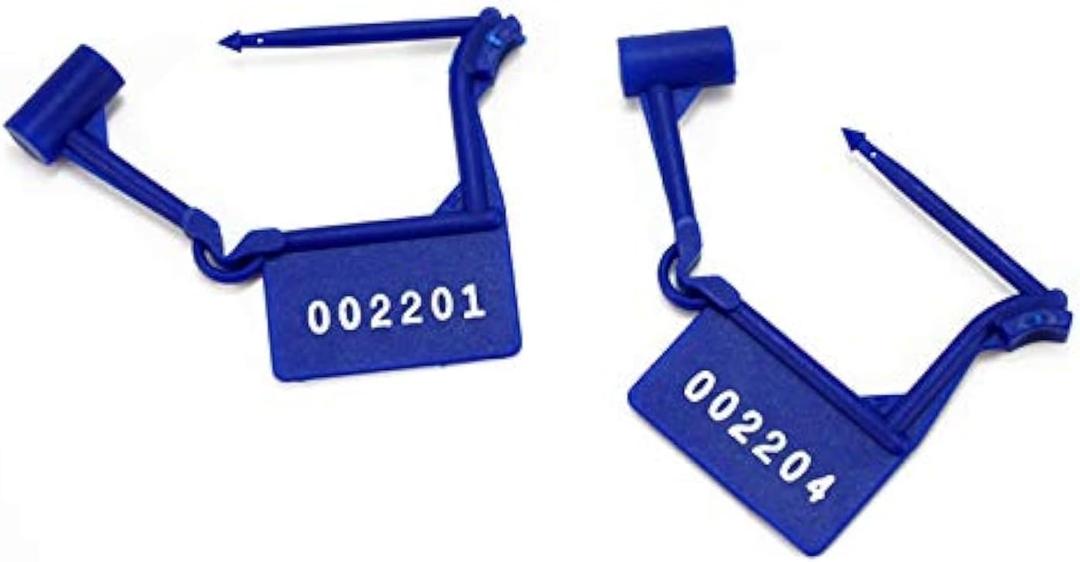 Plastic Security Padlock Seals Numbered Tamper Proof Disposable Self-Locking Plastic Medical Tags (Pack of 100 PCS) (Blue)