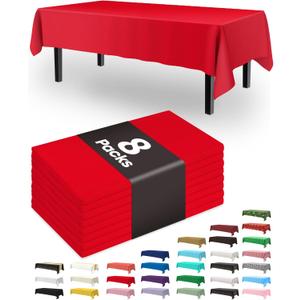 Pureegg Plastic Table Cloth Disposable 8 Pack, 54 x 108 Inch Table Cloths, Valentines Day, Thanksgiving, Christmas Decorations, Fall Tablecloths, Rectangle, Plastic Cover, Leakproof & Sturdy, Red